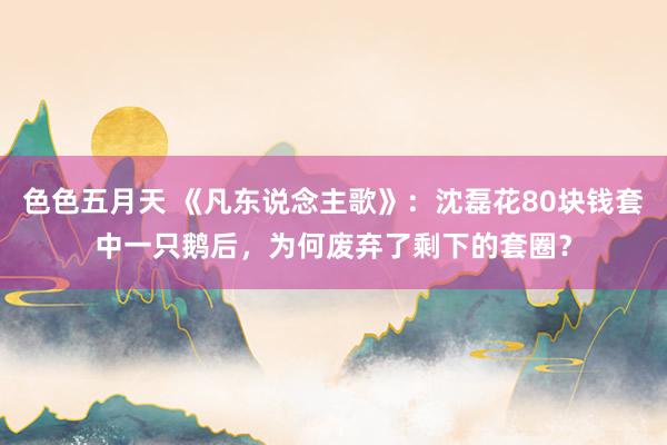 色色五月天 《凡东说念主歌》：沈磊花80块钱套中一只鹅后，为何废弃了剩下的套圈？