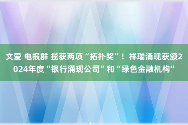 文爱 电报群 揽获两项“拓扑奖”！祥瑞涌现获颁2024年度“银行涌现公司”和“绿色金融机构”