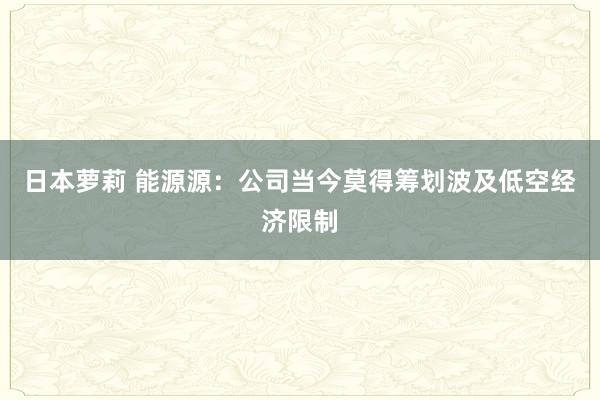 日本萝莉 能源源：公司当今莫得筹划波及低空经济限制