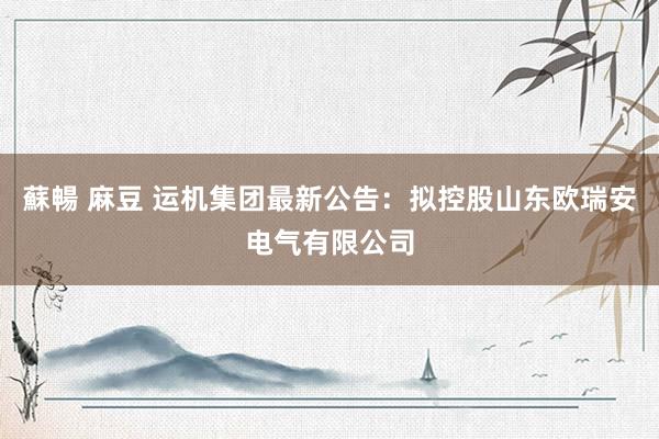 蘇暢 麻豆 运机集团最新公告：拟控股山东欧瑞安电气有限公司