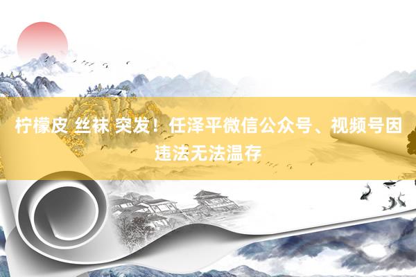 柠檬皮 丝袜 突发！任泽平微信公众号、视频号因违法无法温存