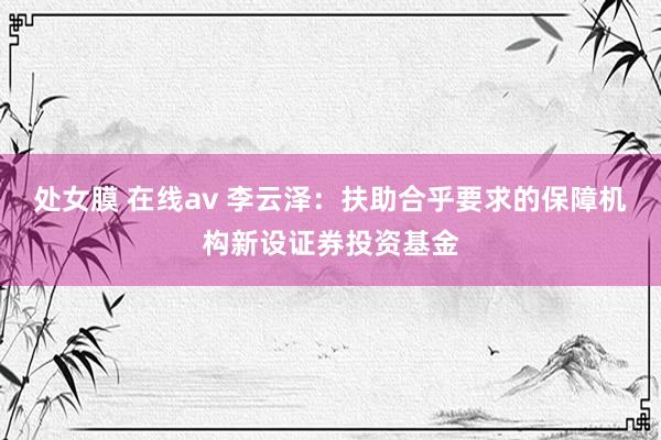 处女膜 在线av 李云泽：扶助合乎要求的保障机构新设证券投资基金