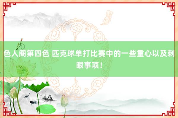 色人阁第四色 匹克球单打比赛中的一些重心以及刺眼事项！