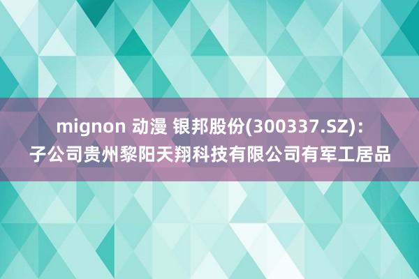 mignon 动漫 银邦股份(300337.SZ)：子公司贵州黎阳天翔科技有限公司有军工居品