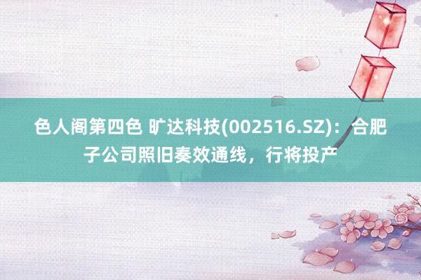 色人阁第四色 旷达科技(002516.SZ)：合肥子公司照旧奏效通线，行将投产