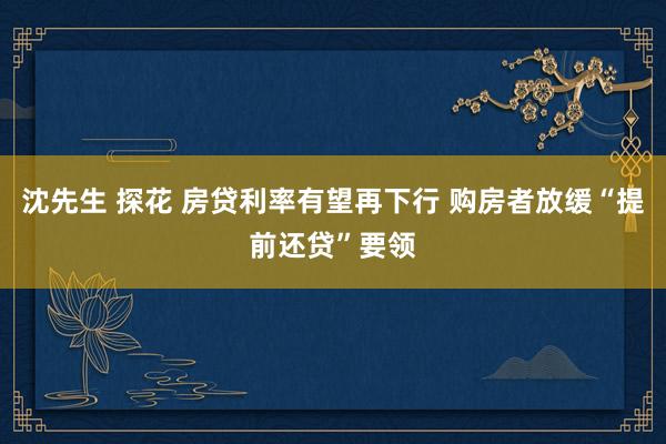 沈先生 探花 房贷利率有望再下行 购房者放缓“提前还贷”要领